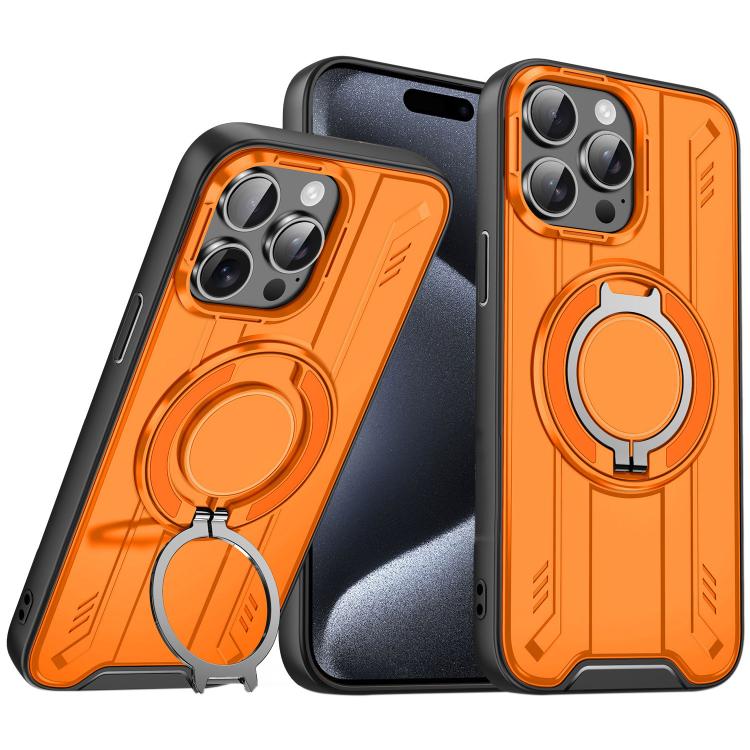 

For iPhone 15 Pro Max Rotating Ring Holder Magnetic MagSafe Phone Case(Orange)