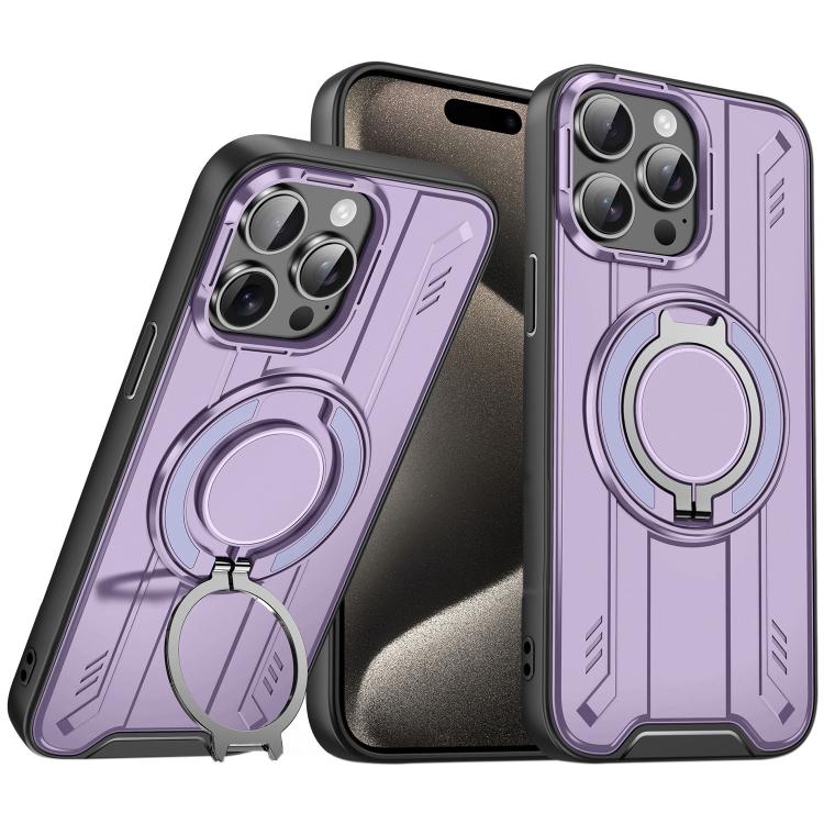 

For iPhone 15 Pro Rotating Ring Holder Magnetic MagSafe Phone Case(Purple)