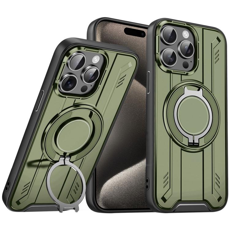 

For iPhone 15 Pro Rotating Ring Holder Magnetic MagSafe Phone Case(Green)