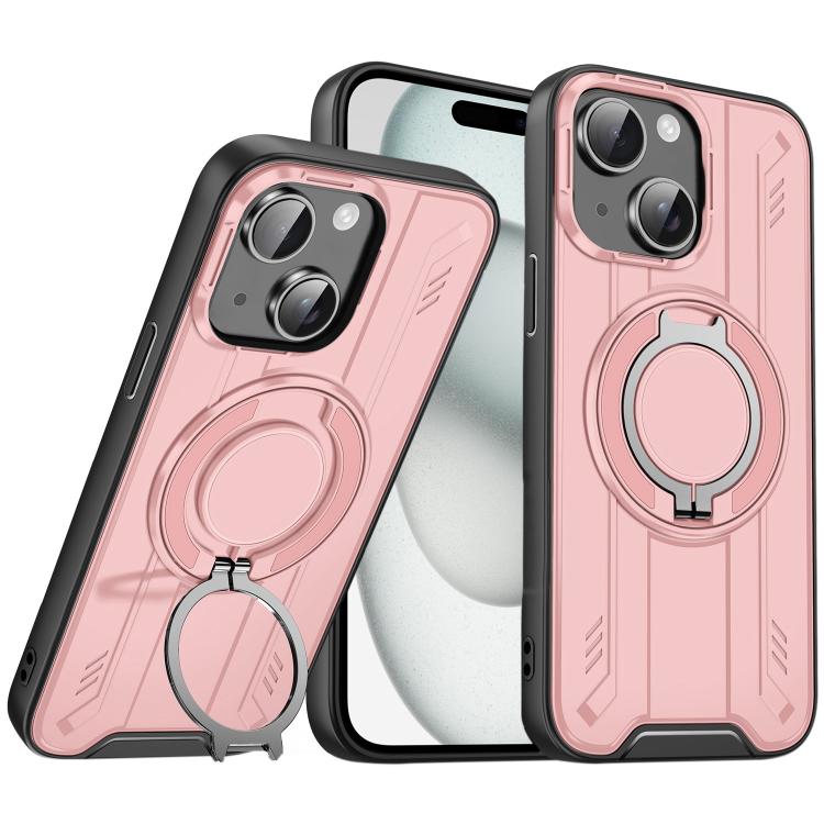 

For iPhone 15 Plus Rotating Ring Holder Magnetic MagSafe Phone Case(Pink)