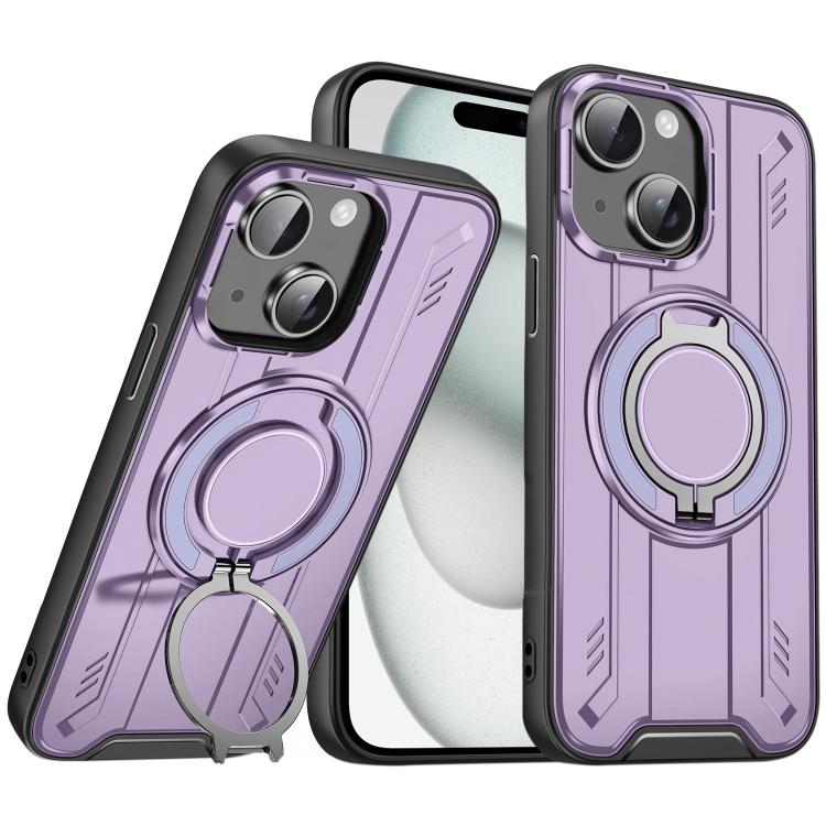 

For iPhone 15 Plus Rotating Ring Holder Magnetic MagSafe Phone Case(Purple)