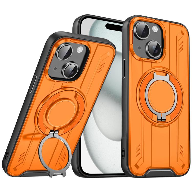 

For iPhone 15 Plus Rotating Ring Holder Magnetic MagSafe Phone Case(Orange)