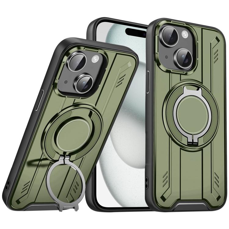 

For iPhone 15 Plus Rotating Ring Holder Magnetic MagSafe Phone Case(Green)