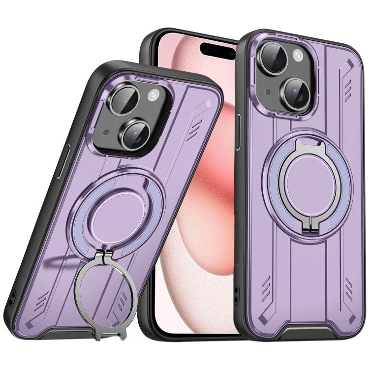 

For iPhone 15 Rotating Ring Holder Magnetic MagSafe Phone Case(Purple)