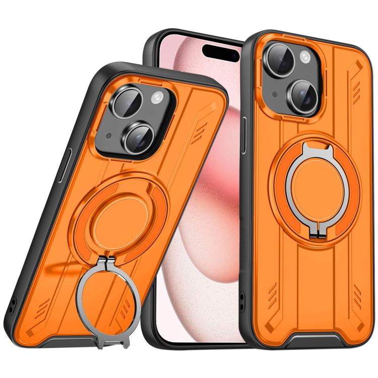 

For iPhone 15 Rotating Ring Holder Magnetic MagSafe Phone Case(Orange)