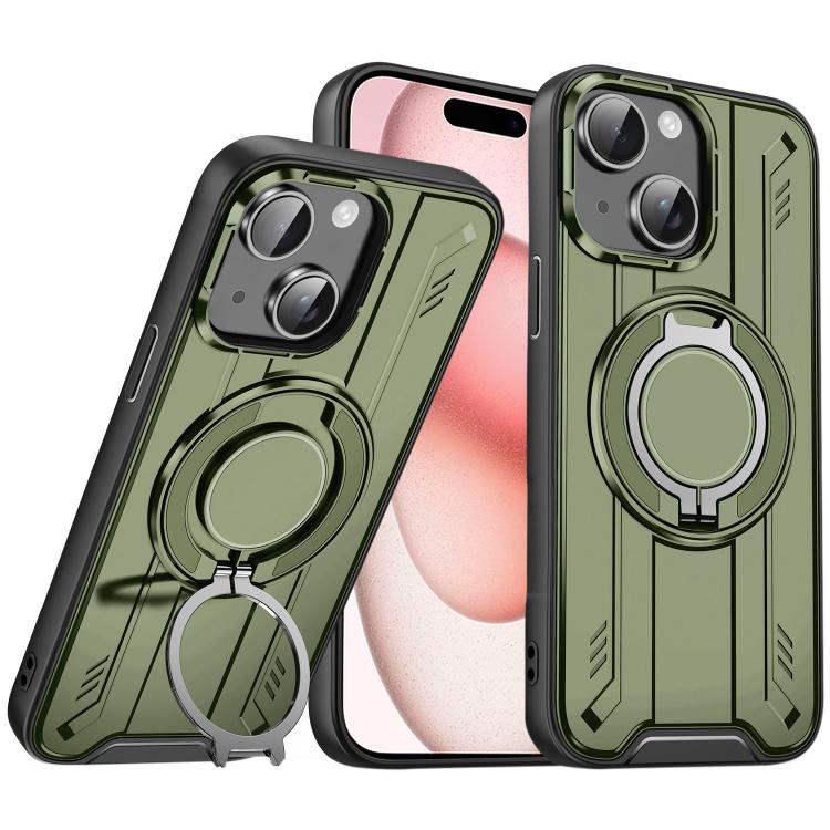 

For iPhone 15 Rotating Ring Holder Magnetic MagSafe Phone Case(Green)