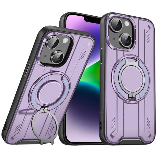 

For iPhone 14 Plus Rotating Ring Holder Magnetic MagSafe Phone Case(Purple)