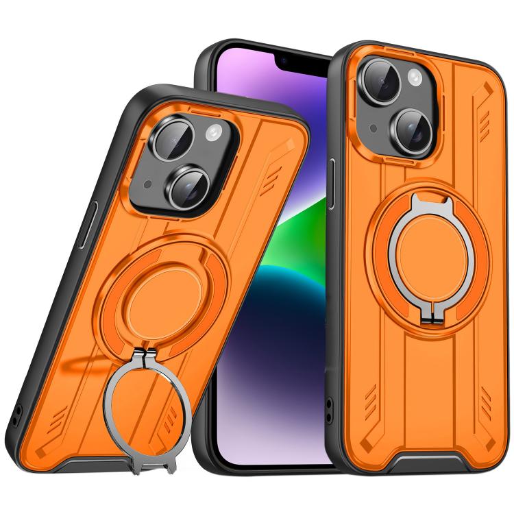 

For iPhone 14 Plus Rotating Ring Holder Magnetic MagSafe Phone Case(Orange)