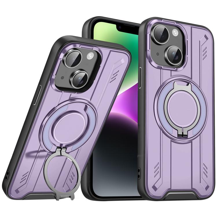 

For iPhone 14 Rotating Ring Holder Magnetic MagSafe Phone Case(Purple)