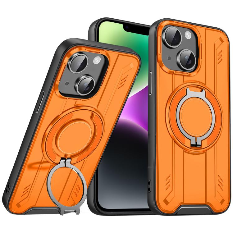 

For iPhone 14 Rotating Ring Holder Magnetic MagSafe Phone Case(Orange)