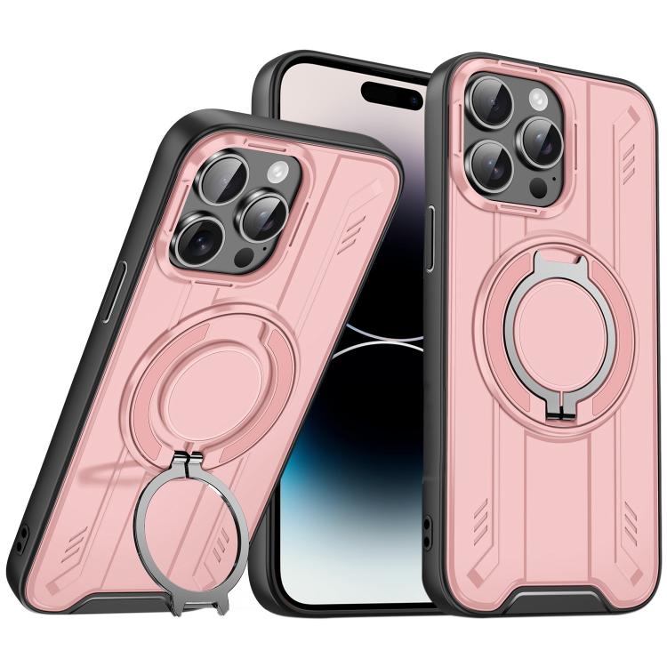 

For iPhone 14 Pro Rotating Ring Holder Magnetic MagSafe Phone Case(Pink)