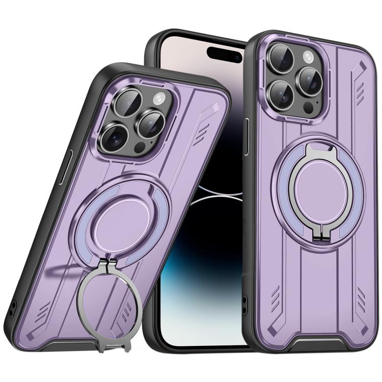 

For iPhone 14 Pro Rotating Ring Holder Magnetic MagSafe Phone Case(Purple)