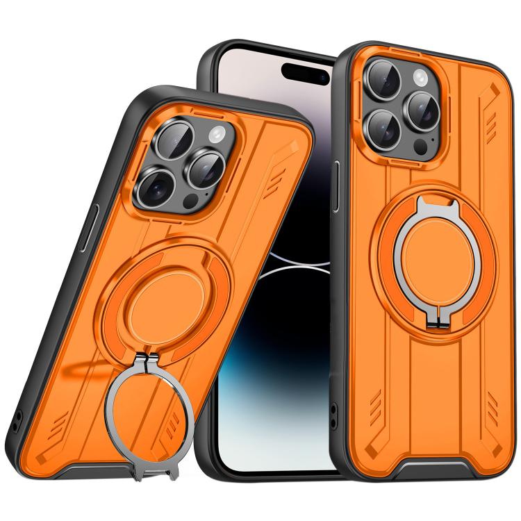 

For iPhone 14 Pro Rotating Ring Holder Magnetic MagSafe Phone Case(Orange)