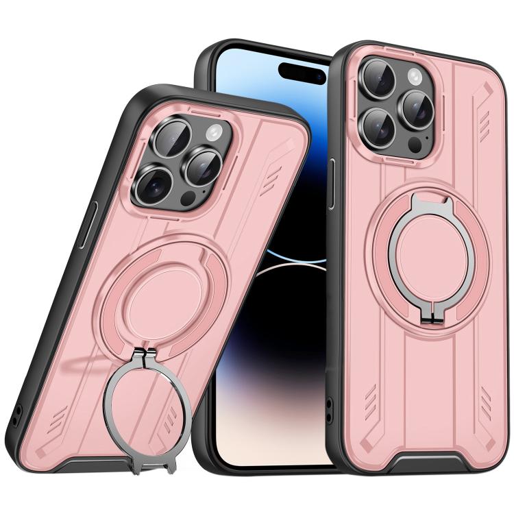 

For iPhone 14 Pro Max Rotating Ring Holder Magnetic MagSafe Phone Case(Pink)