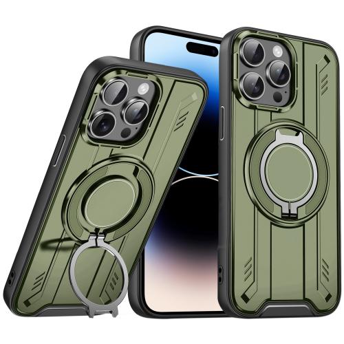 

For iPhone 14 Pro Max Rotating Ring Holder Magnetic MagSafe Phone Case(Green)