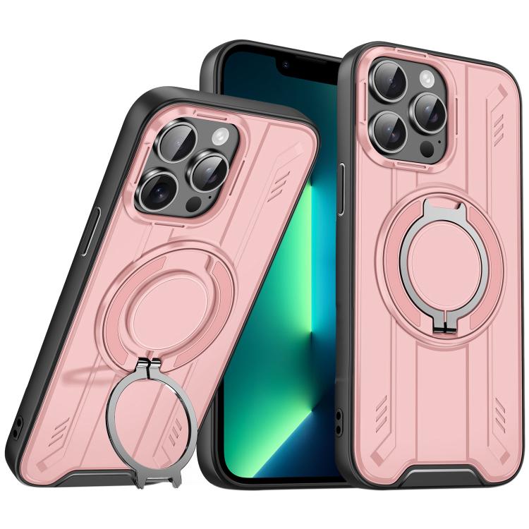 

For iPhone 13 Pro Max Rotating Ring Holder Magnetic MagSafe Phone Case(Pink)