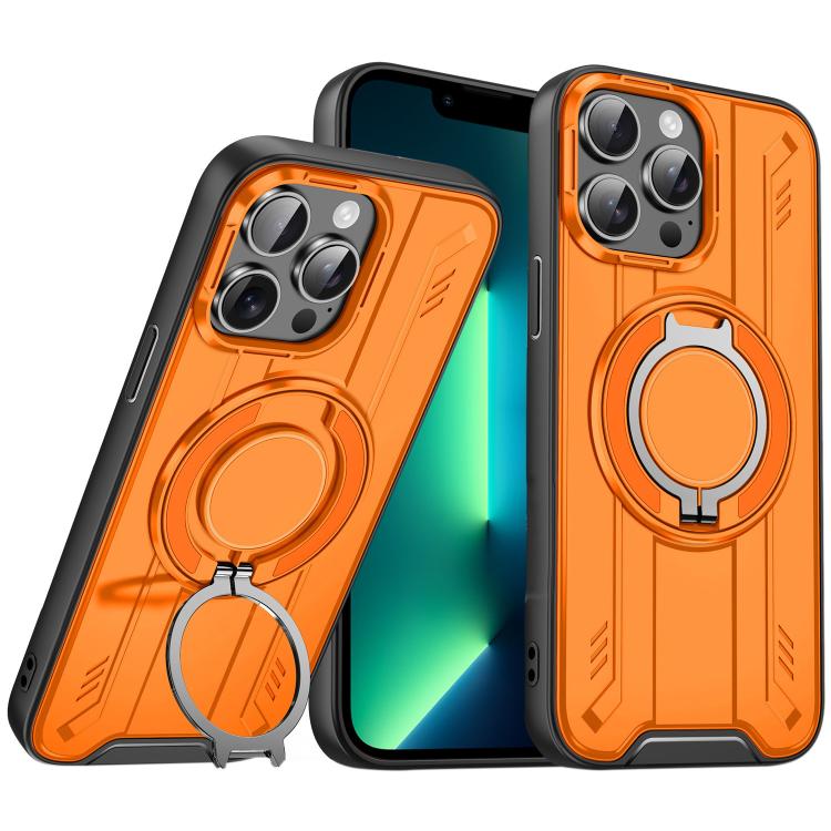 

For iPhone 13 Pro Max Rotating Ring Holder Magnetic MagSafe Phone Case(Orange)