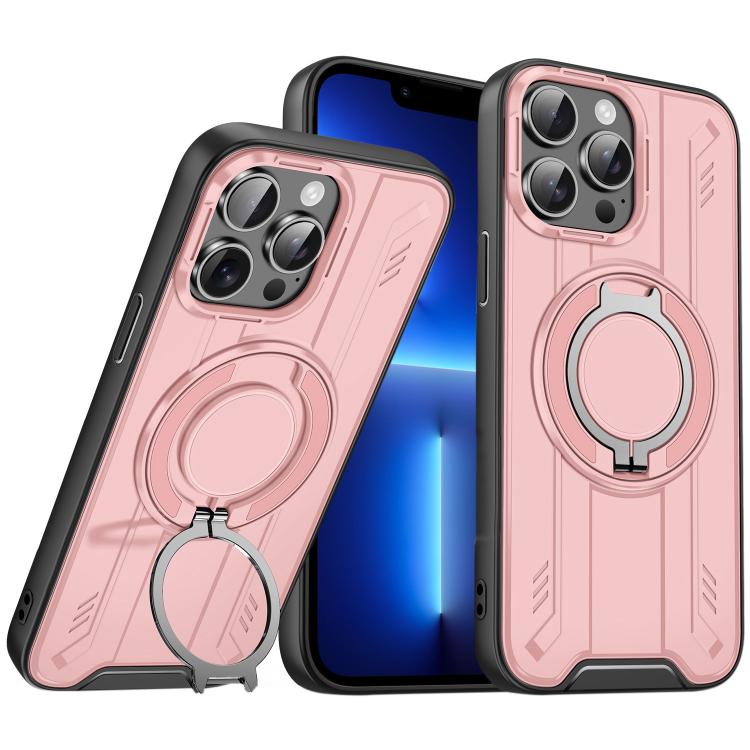 

For iPhone 13 Pro Rotating Ring Holder Magnetic MagSafe Phone Case(Pink)