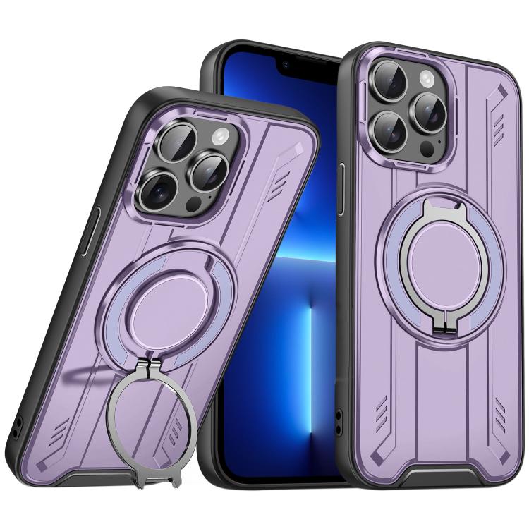 

For iPhone 13 Pro Rotating Ring Holder Magnetic MagSafe Phone Case(Purple)