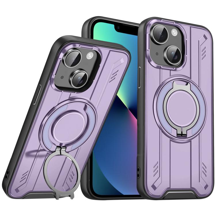 

For iPhone 13 Rotating Ring Holder Magnetic MagSafe Phone Case(Purple)