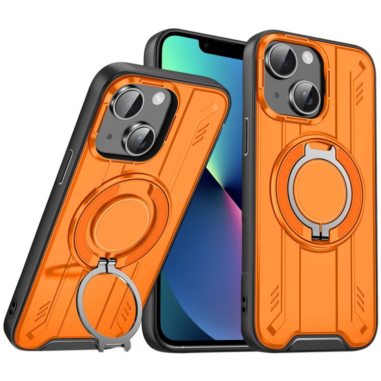 

For iPhone 13 Rotating Ring Holder Magnetic MagSafe Phone Case(Orange)