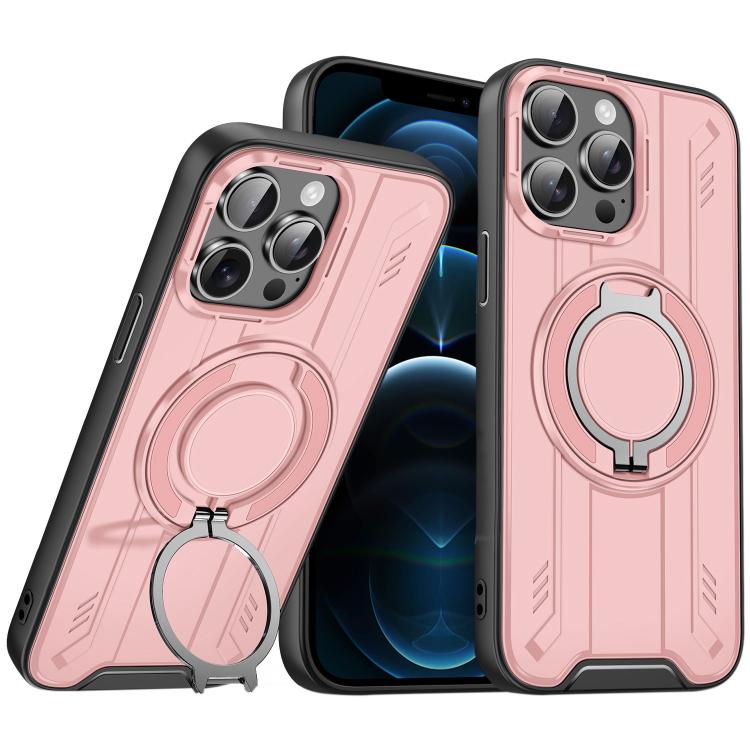 

For iPhone 12 Pro Max Rotating Ring Holder Magnetic MagSafe Phone Case(Pink)