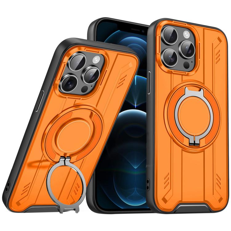 

For iPhone 12 Pro Max Rotating Ring Holder Magnetic MagSafe Phone Case(Orange)