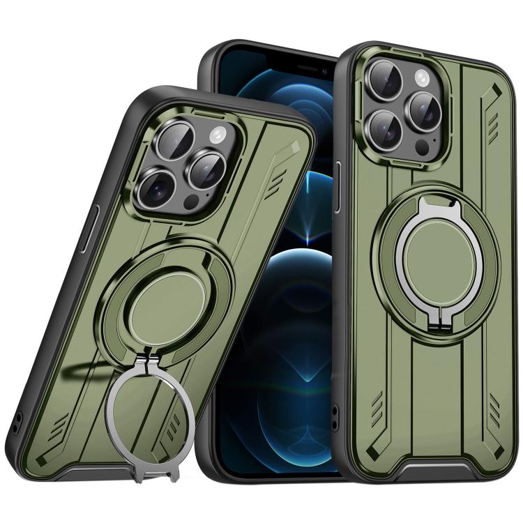 

For iPhone 12 Pro Max Rotating Ring Holder Magnetic MagSafe Phone Case(Green)