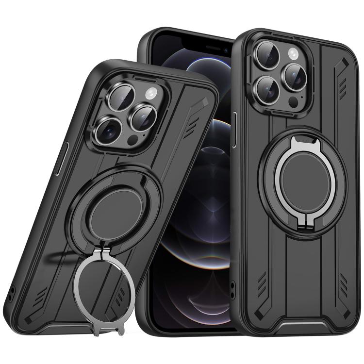 

For iPhone 12 Pro Rotating Ring Holder Magnetic MagSafe Phone Case(Black)