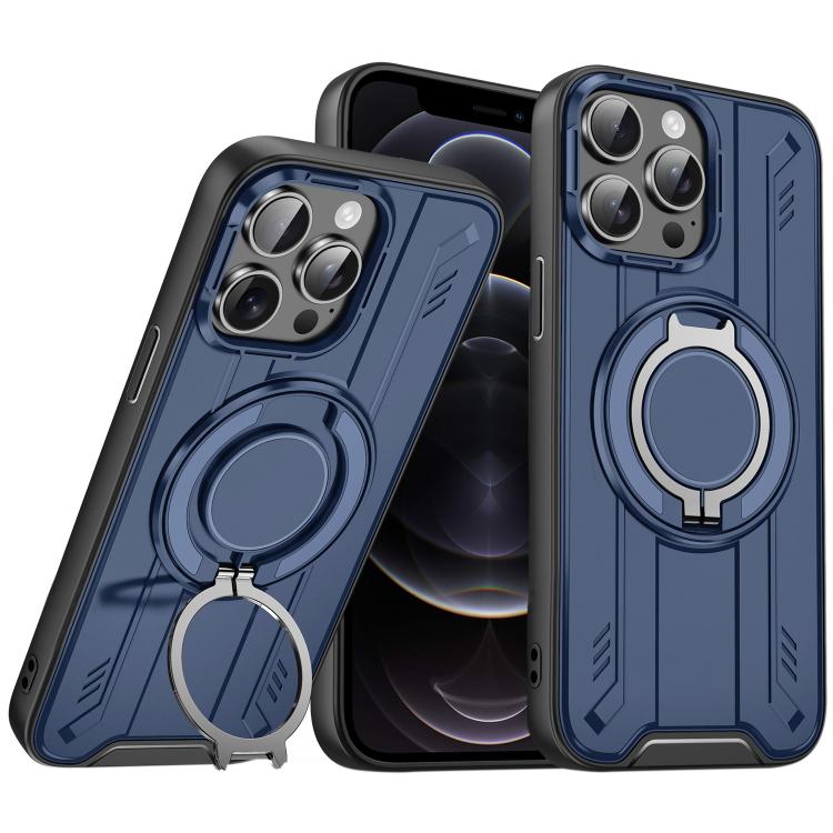 

For iPhone 12 Pro Rotating Ring Holder Magnetic MagSafe Phone Case(Blue)