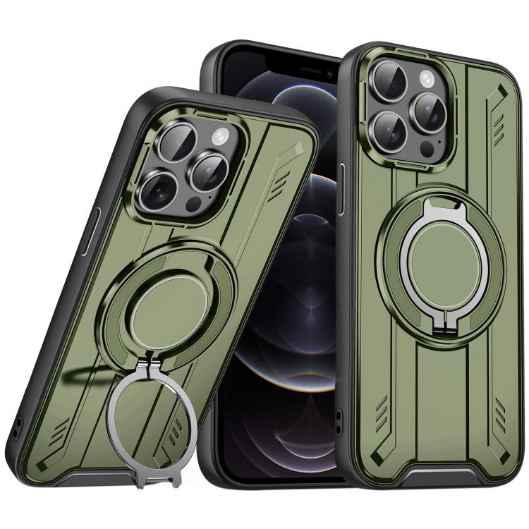 

For iPhone 12 Pro Rotating Ring Holder Magnetic MagSafe Phone Case(Green)