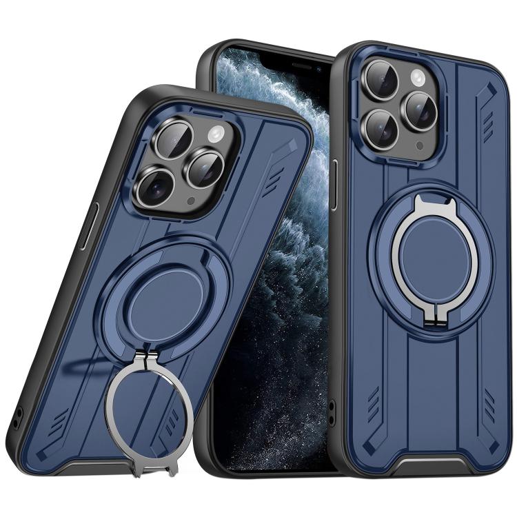 

For iPhone 11 Pro Max Rotating Ring Holder Magnetic MagSafe Phone Case(Blue)