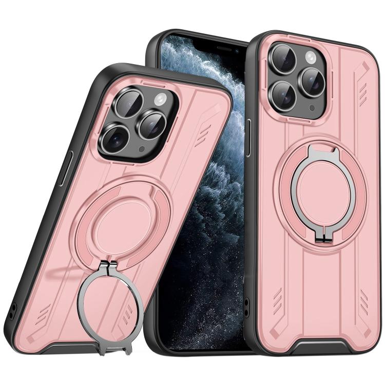 

For iPhone 11 Pro Max Rotating Ring Holder Magnetic MagSafe Phone Case(Pink)