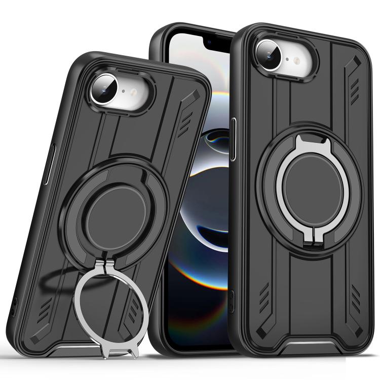

For iPhone 16e Rotating Ring Holder Magnetic MagSafe Phone Case(Black)