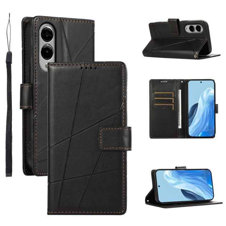 

For Samsung Galaxy S25 Edge 5G PU Genuine Leather Texture Embossed Line Phone Case(Black)