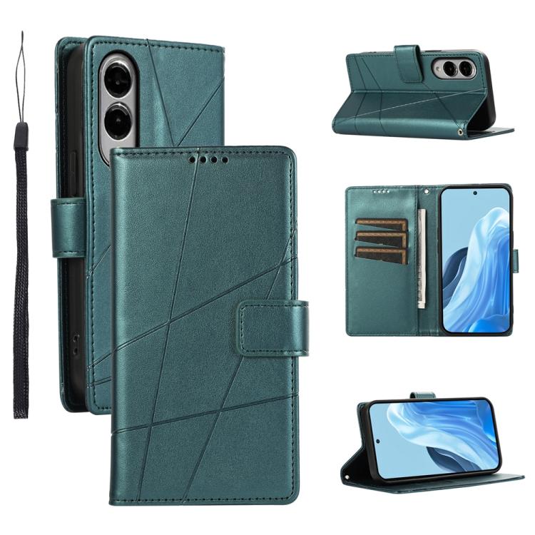 

For Samsung Galaxy S25 Edge 5G PU Genuine Leather Texture Embossed Line Phone Case(Green)