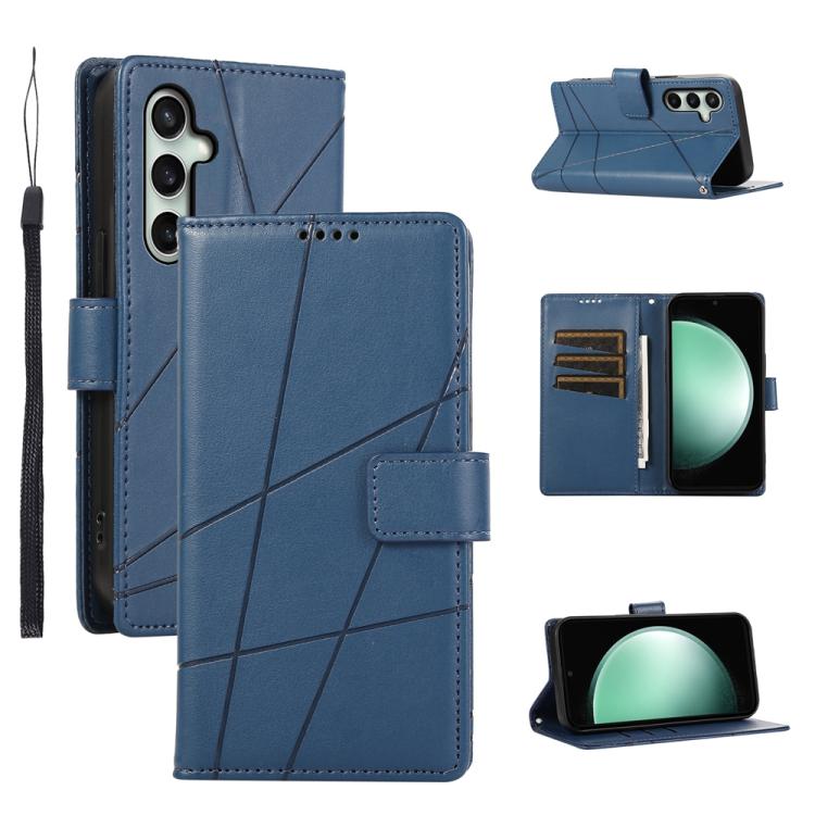 

For Samsung Galaxy S25 FE 5G PU Genuine Leather Texture Embossed Line Phone Case(Blue)