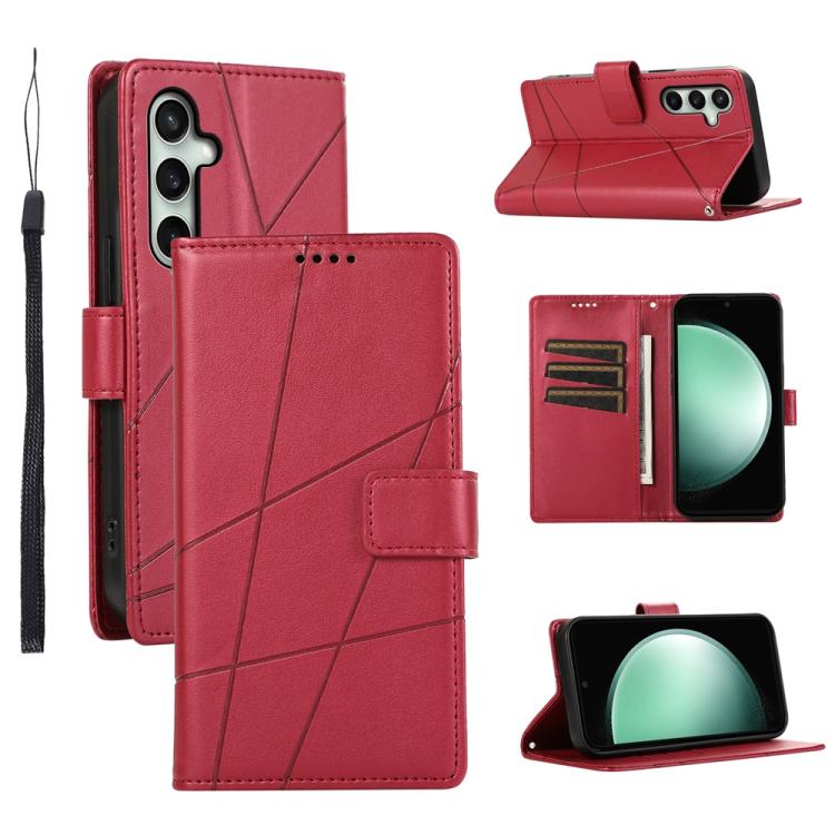 

For Samsung Galaxy S25 FE 5G PU Genuine Leather Texture Embossed Line Phone Case(Red)