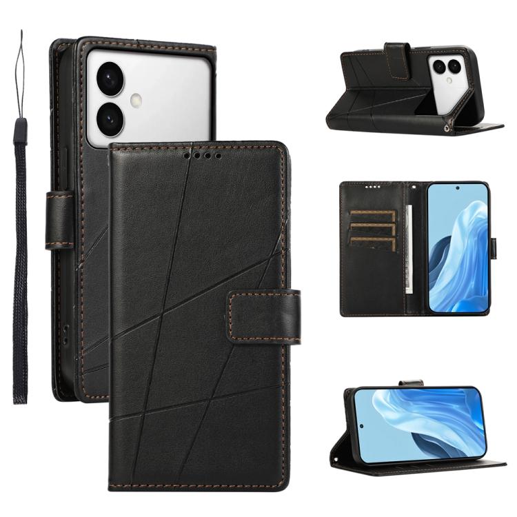 

For Samsung Galaxy S26 Edge 5G PU Genuine Leather Texture Embossed Line Phone Case(Black)