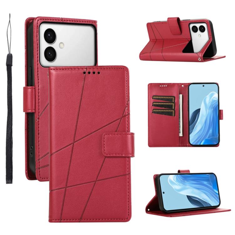 

For Samsung Galaxy S26 Edge 5G PU Genuine Leather Texture Embossed Line Phone Case(Red)
