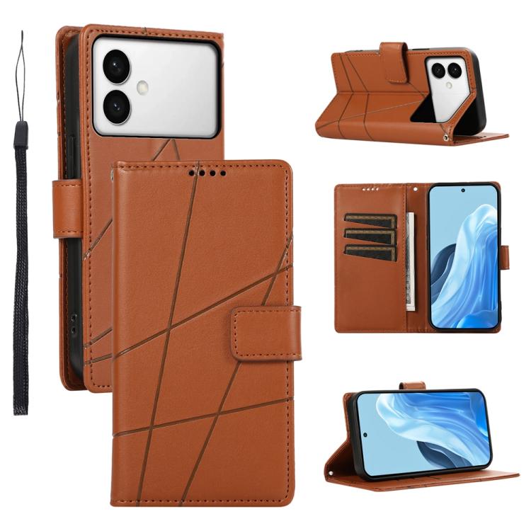 

For Samsung Galaxy S26 Edge 5G PU Genuine Leather Texture Embossed Line Phone Case(Brown)