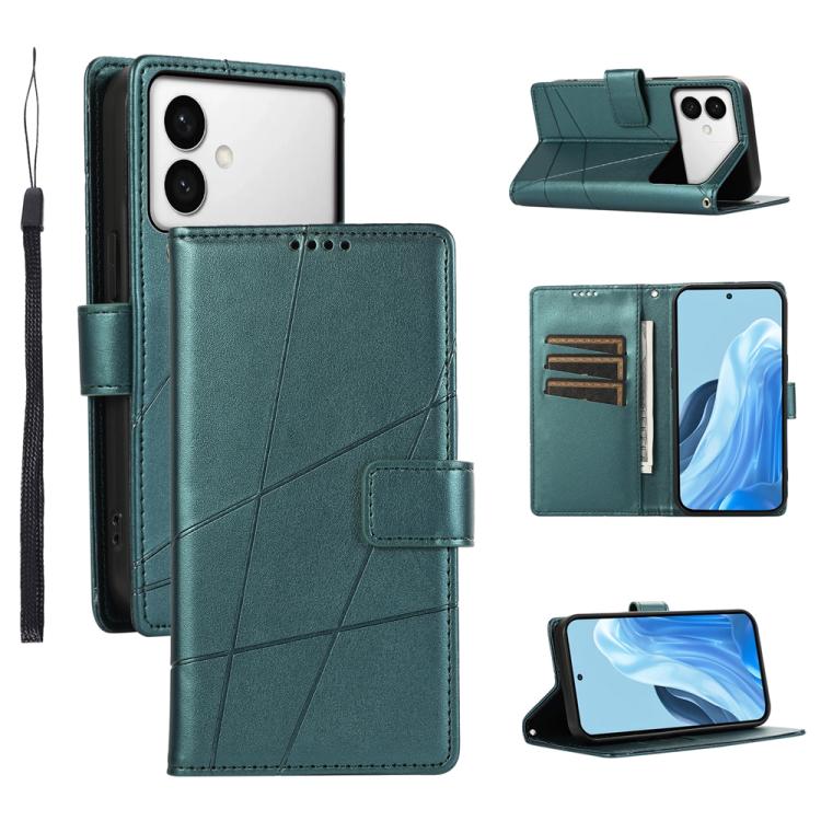 

For Samsung Galaxy S26 Edge 5G PU Genuine Leather Texture Embossed Line Phone Case(Green)