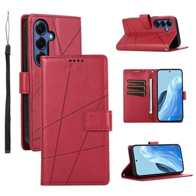 

For Samsung Galaxy S26 Pro 5G PU Genuine Leather Texture Embossed Line Phone Case(Red)