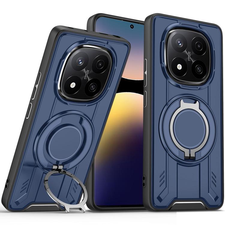 

For Redmi Note 14 Pro 4G Rotating Ring Holder Magnetic MagSafe Phone Case(Blue)