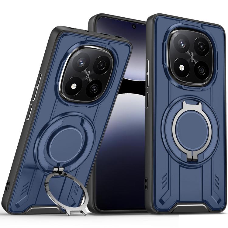 

For Redmi Note 14 Pro 5G Rotating Ring Holder Magnetic MagSafe Phone Case(Blue)