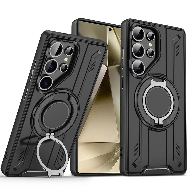 

For Samsung Galaxy S24 Ultra 5G Rotating Ring Holder Magnetic MagSafe Phone Case(Black)