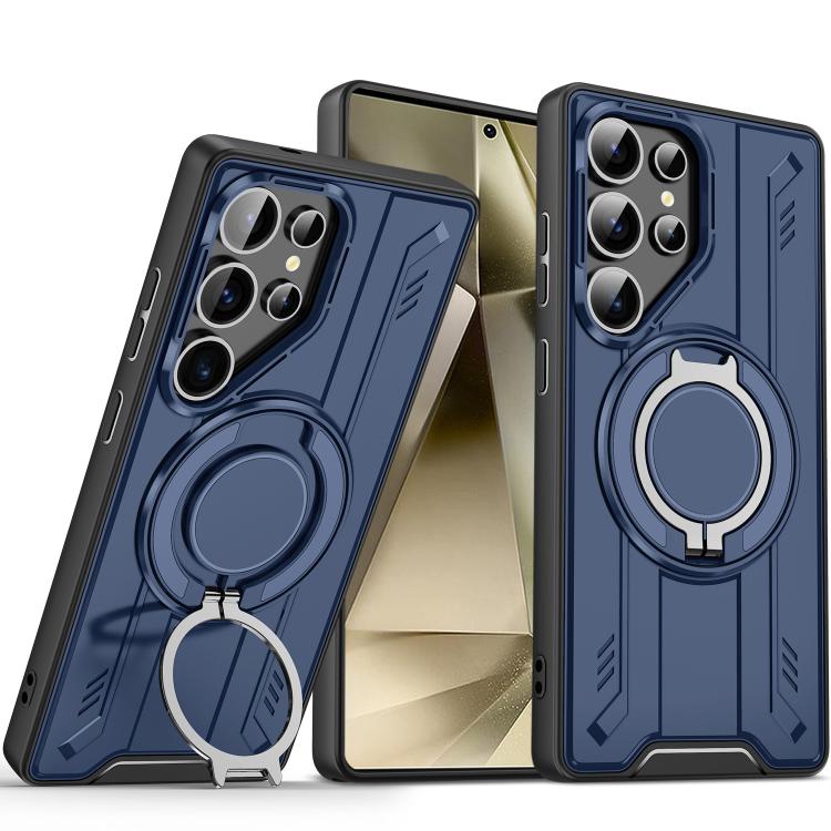 

For Samsung Galaxy S24 Ultra 5G Rotating Ring Holder Magnetic MagSafe Phone Case(Blue)