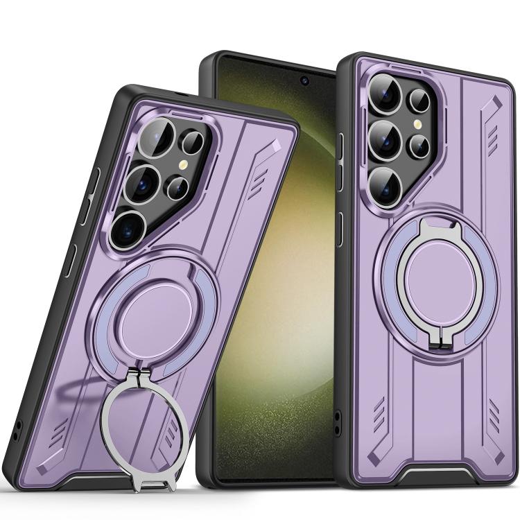 

For Samsung Galaxy S23 Ultra 5G Rotating Ring Holder Magnetic MagSafe Phone Case(Purple)
