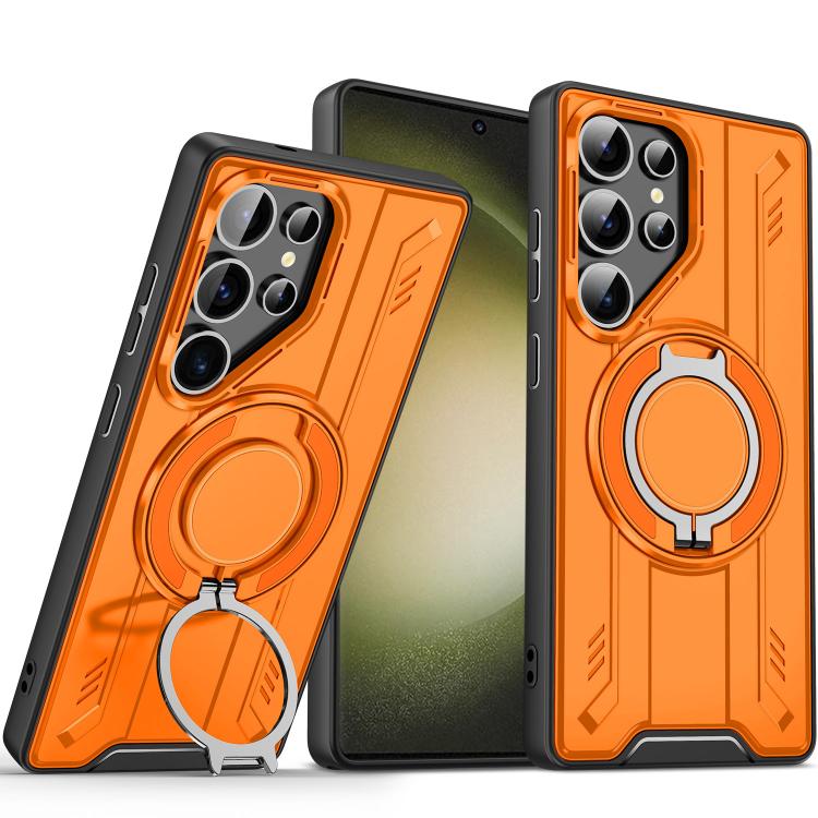 

For Samsung Galaxy S23 Ultra 5G Rotating Ring Holder Magnetic MagSafe Phone Case(Orange)