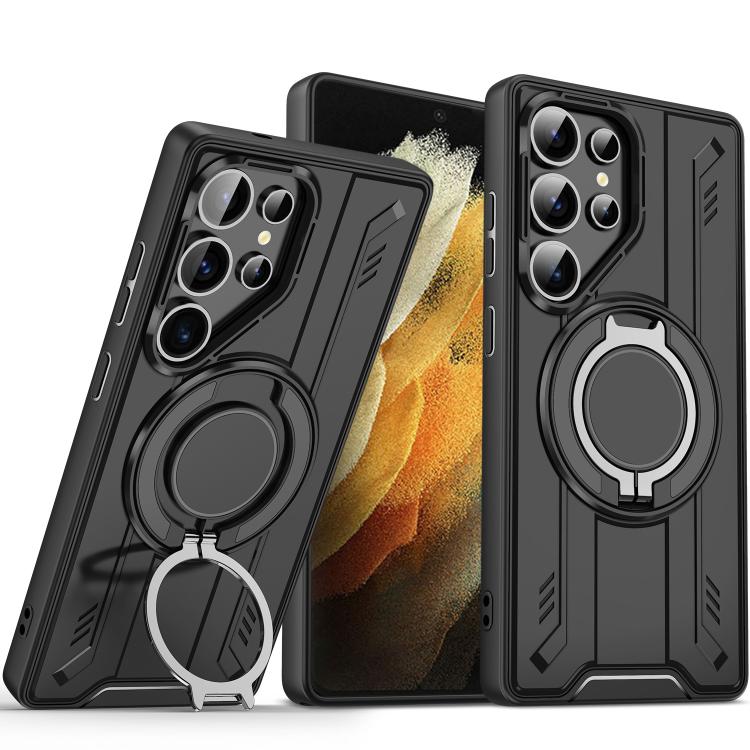 

For Samsung Galaxy S21 Ultra 5G Rotating Ring Holder Magnetic MagSafe Phone Case(Black)